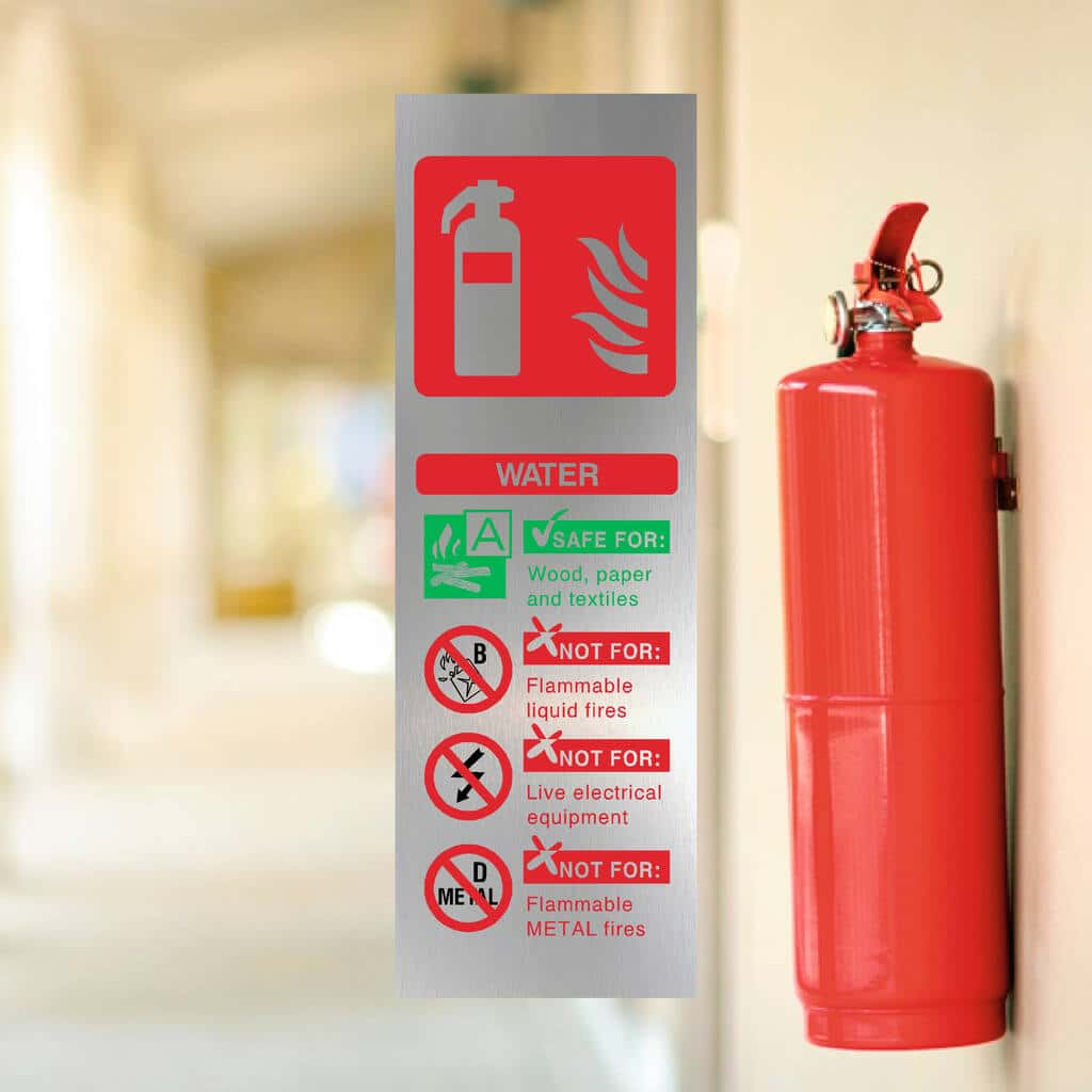 Fire Extinguisher Water Brushed Silver Sign - The Sign Shed