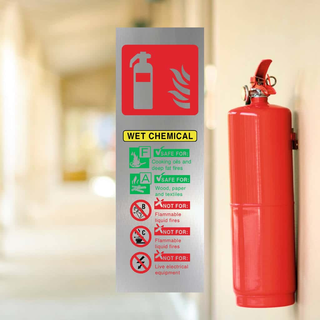 Fire Extinguisher Wet Chemical Brushed Silver Sign - The Sign Shed