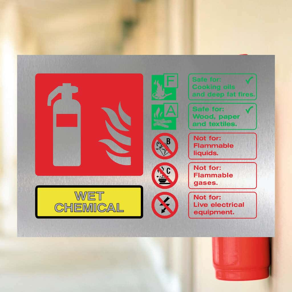 Fire Extinguisher Wet Chemical Sign in Brushed Silver - The Sign Shed