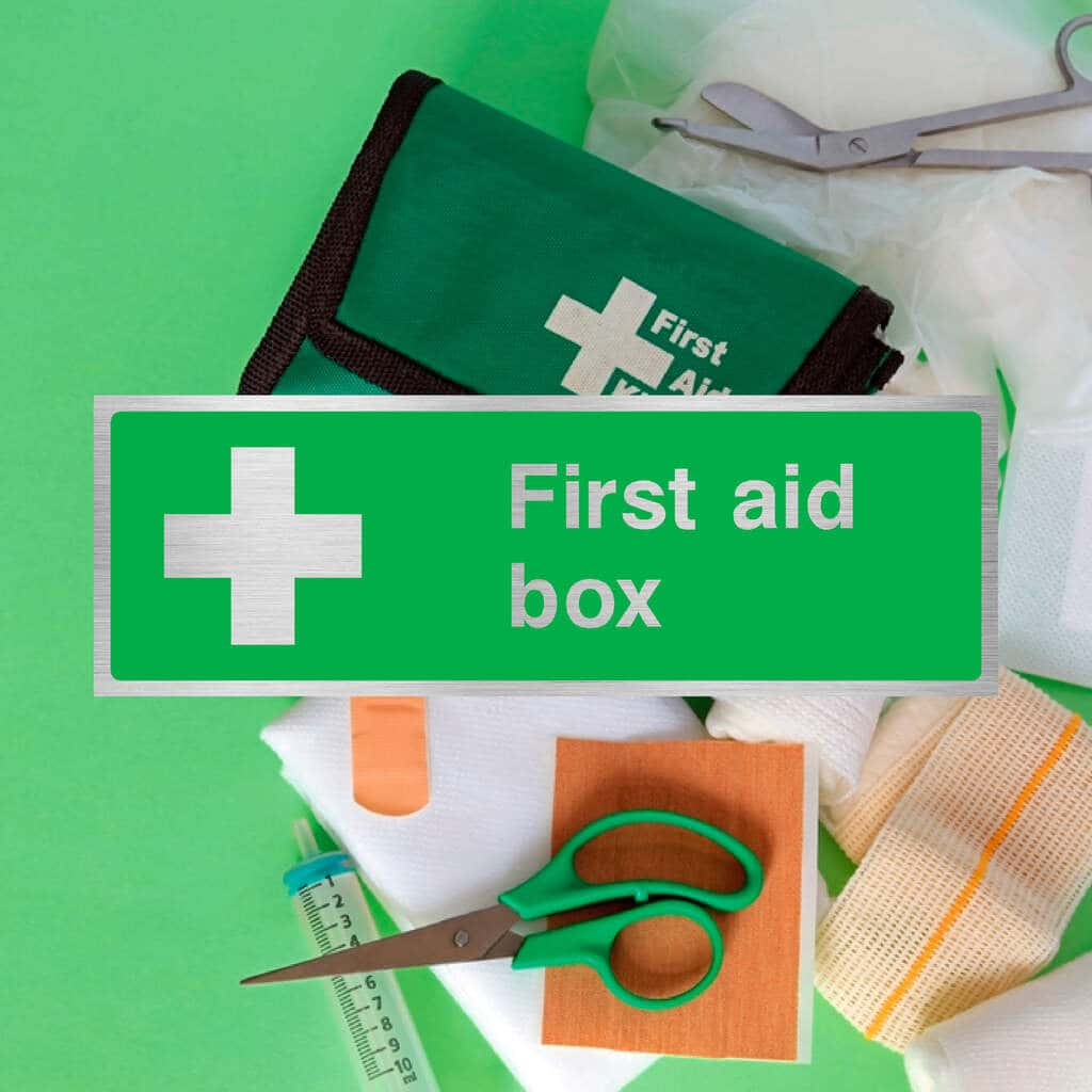 First Aid Box Sign Brushed Silver - The Sign Shed