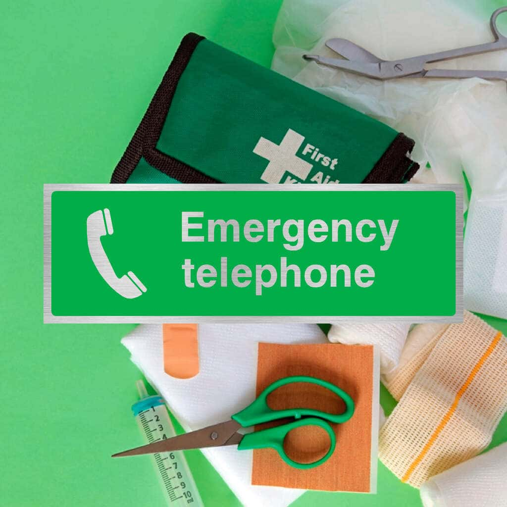 First Aid Emergency Telephone Brushed Silver Sign - The Sign Shed