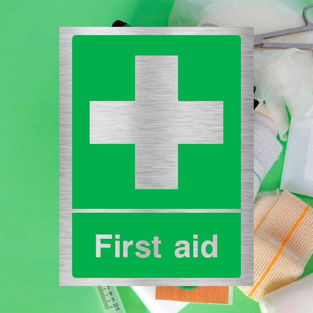 First Aid Sign in Brushed Silver - The Sign Shed