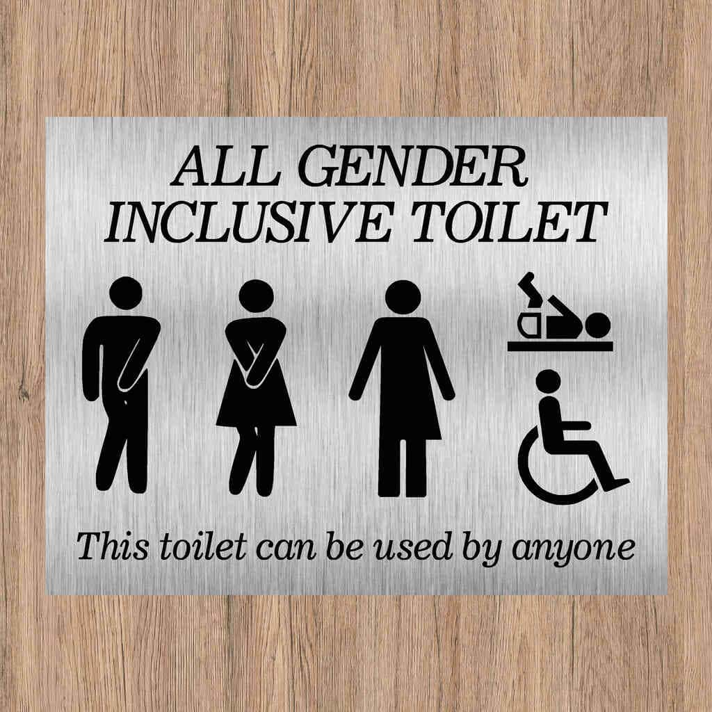 Gender Inclusive Toilet Landscape Sign Brushed Aluminium Silver - The Sign Shed