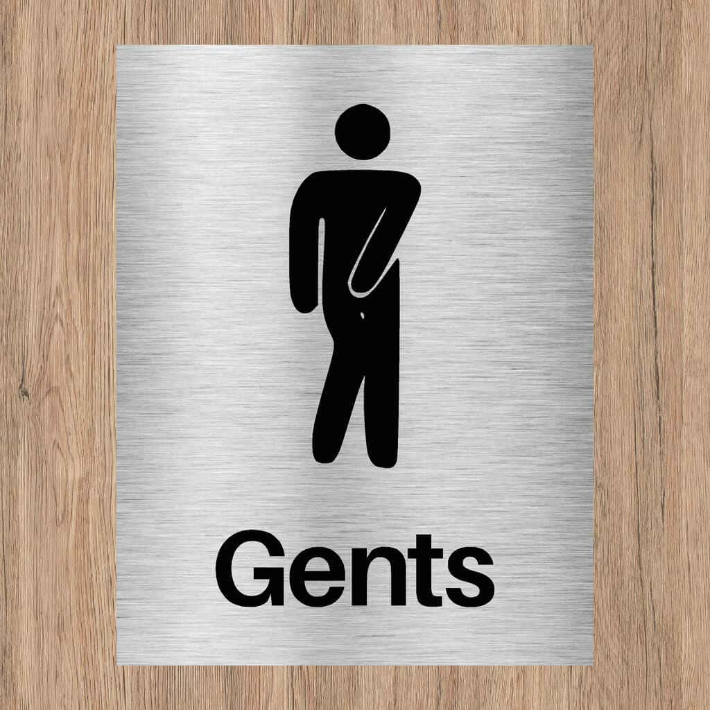 Gents Toilet Comic Sign Brushed Silver - The Sign Shed