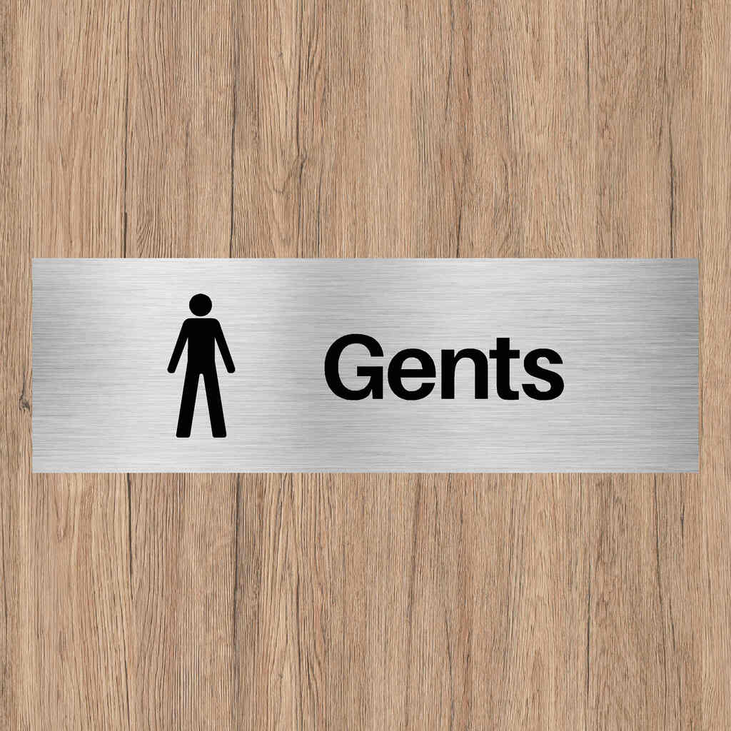 Gents Toilet Sign Brushed Silver Landscape - The Sign Shed