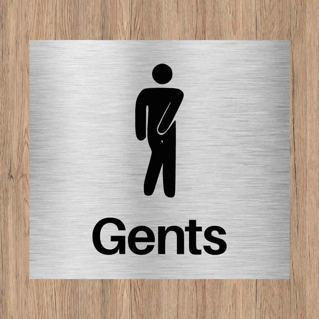 Gents Toilets Comic Sign in Brushed Silver - The Sign Shed