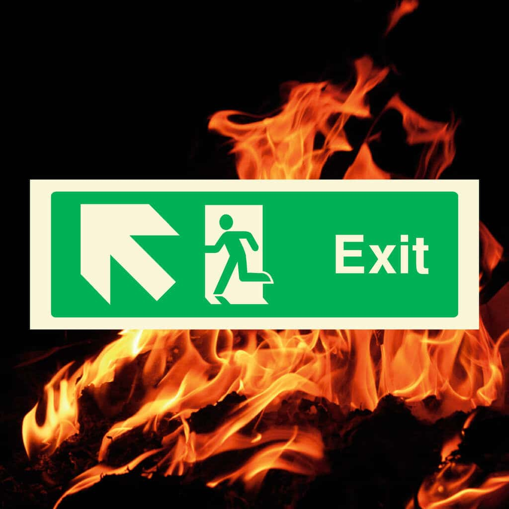 Glow In The Dark Exit Fire Sign Up Left Arrow - The Sign Shed