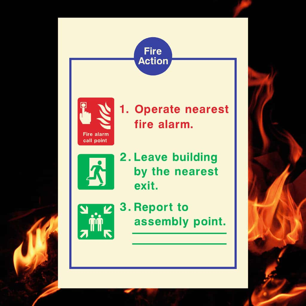 Glow In The Dark Fire Action 3 Point Basic Sign - The Sign Shed