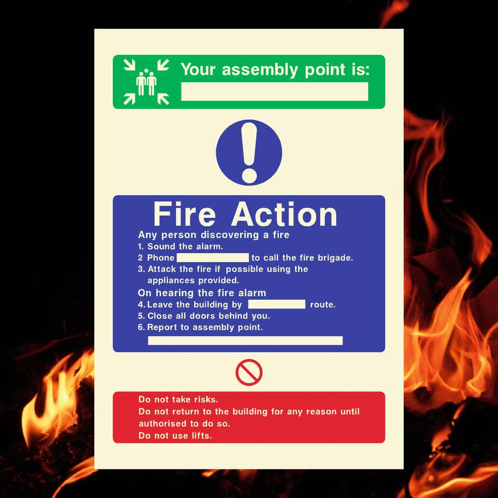 Glow In The Dark Fire Action Assembly Point Sign - The Sign Shed