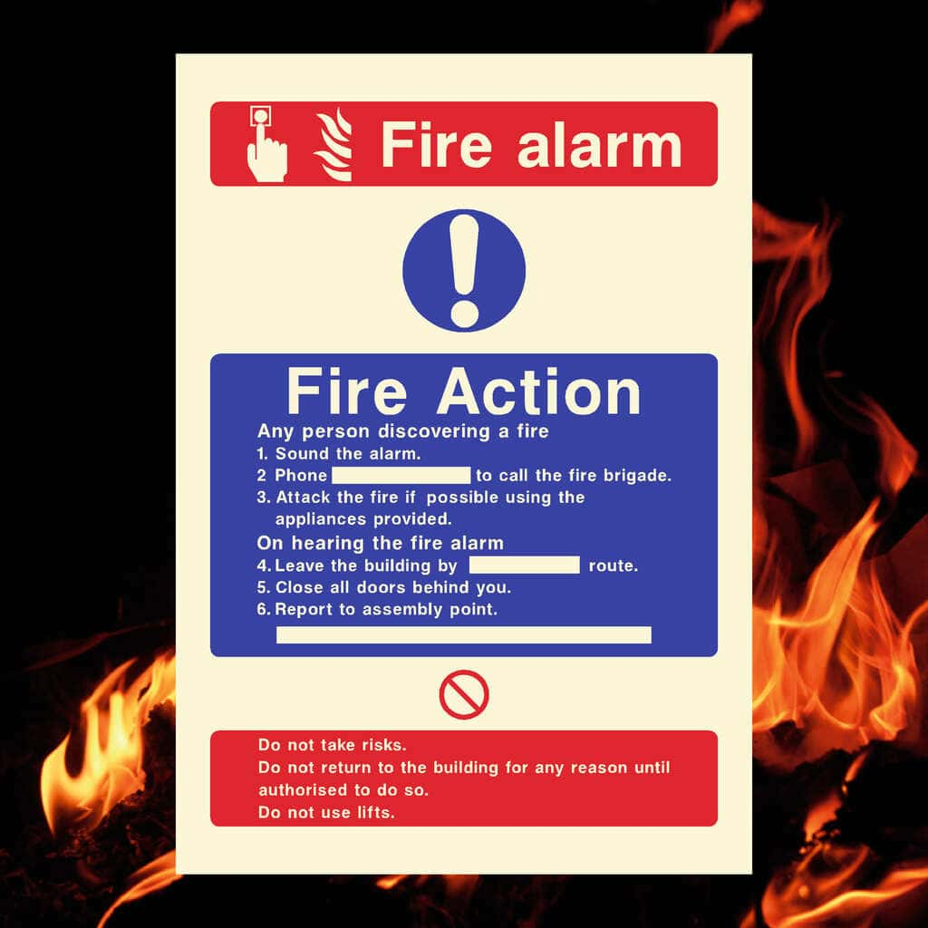 Glow In The Dark Fire Action Call Point Sign - The Sign Shed