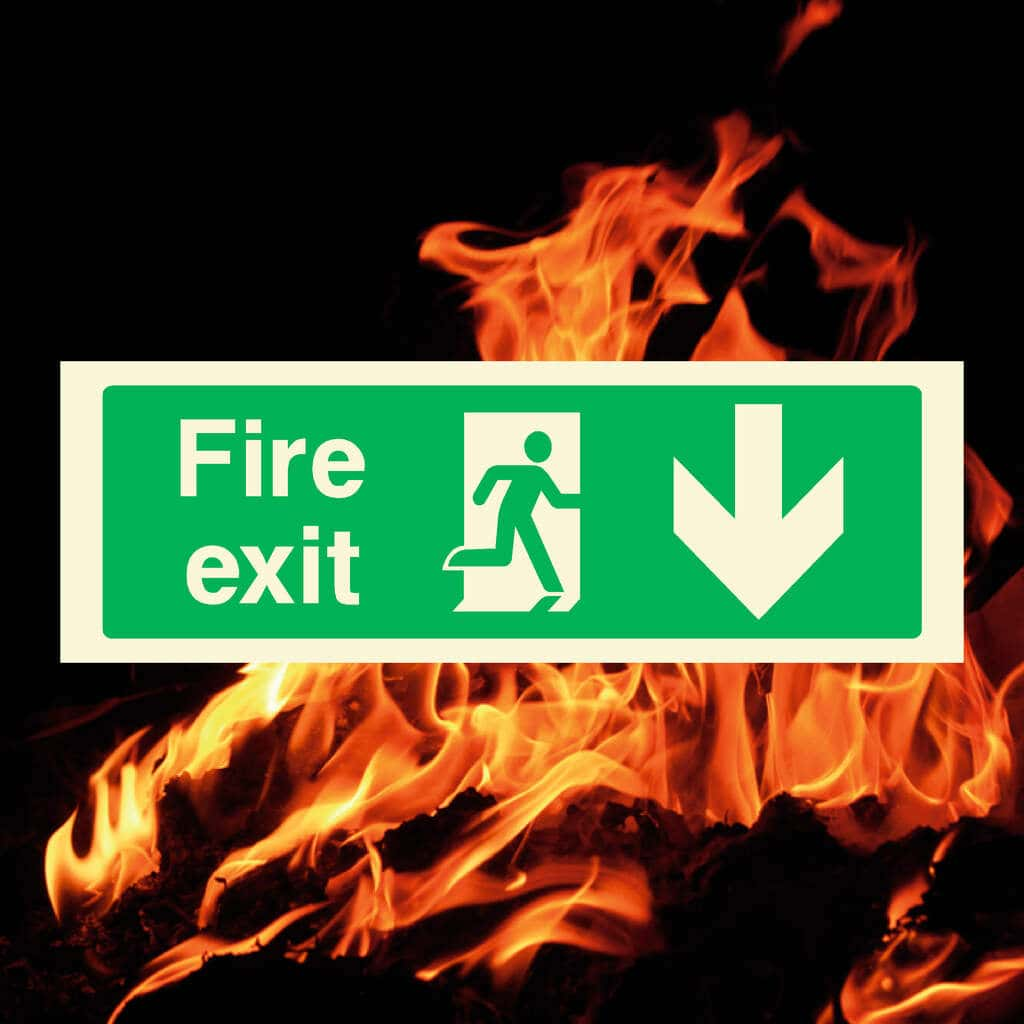 Glow In The Dark Fire Exit Sign Down Arrow - The Sign Shed