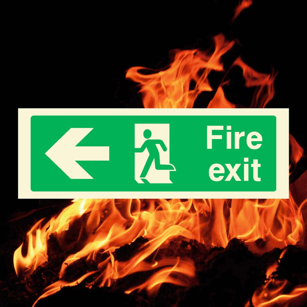 Glow In The Dark Fire Exit Sign Left Arrow - The Sign Shed