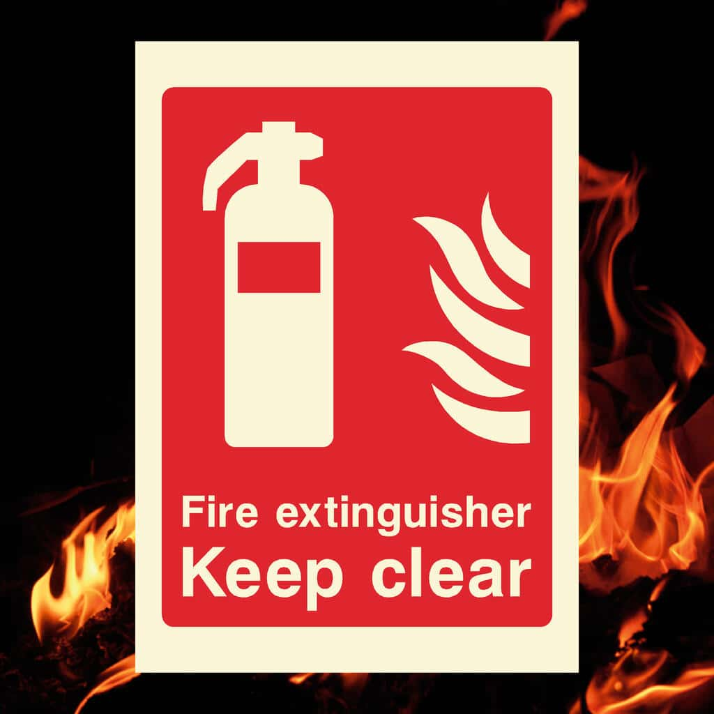 Glow In The Dark Fire Extinguisher Keep Clear Sign - The Sign Shed