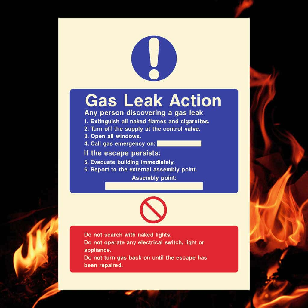 Glow In The Dark Gas Leak Action Sign - The Sign Shed