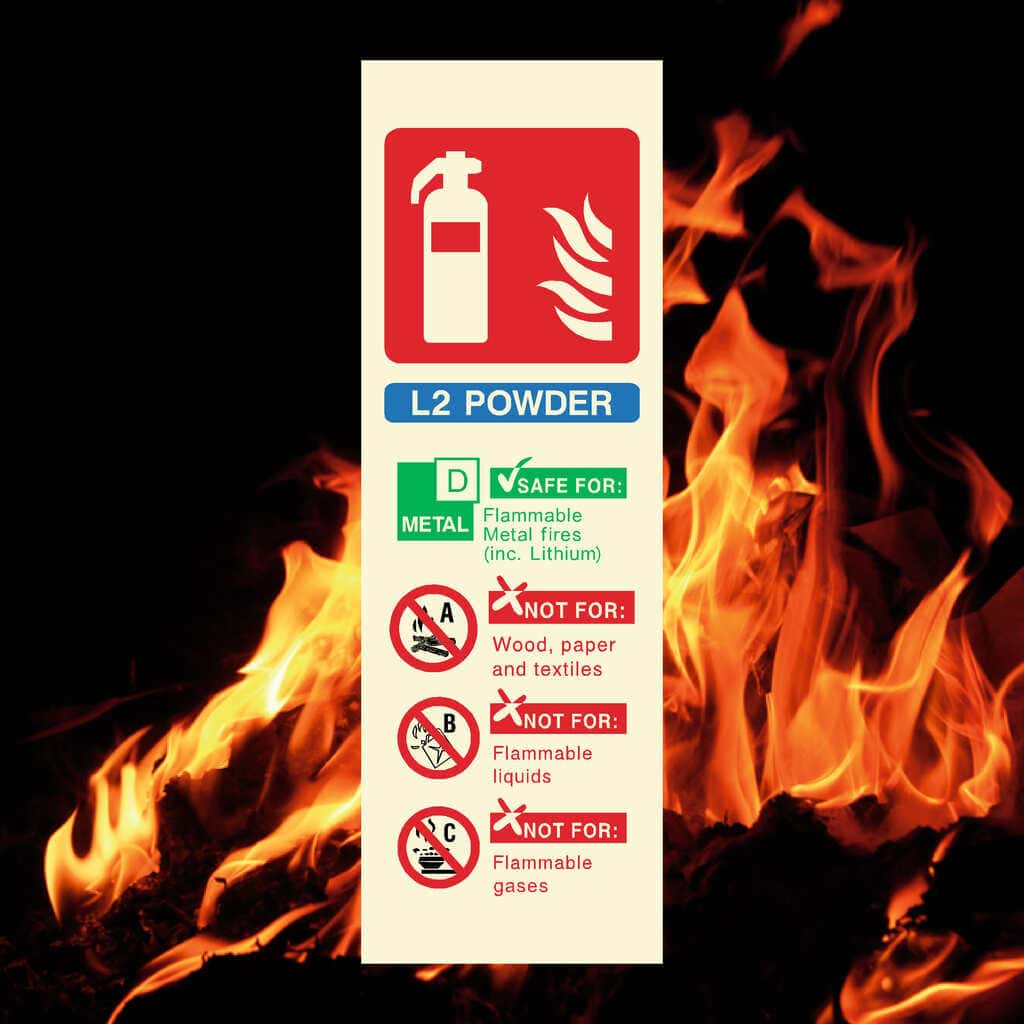 Glow In The Dark L2 Powder Fire Extinguisher Sign - The Sign Shed