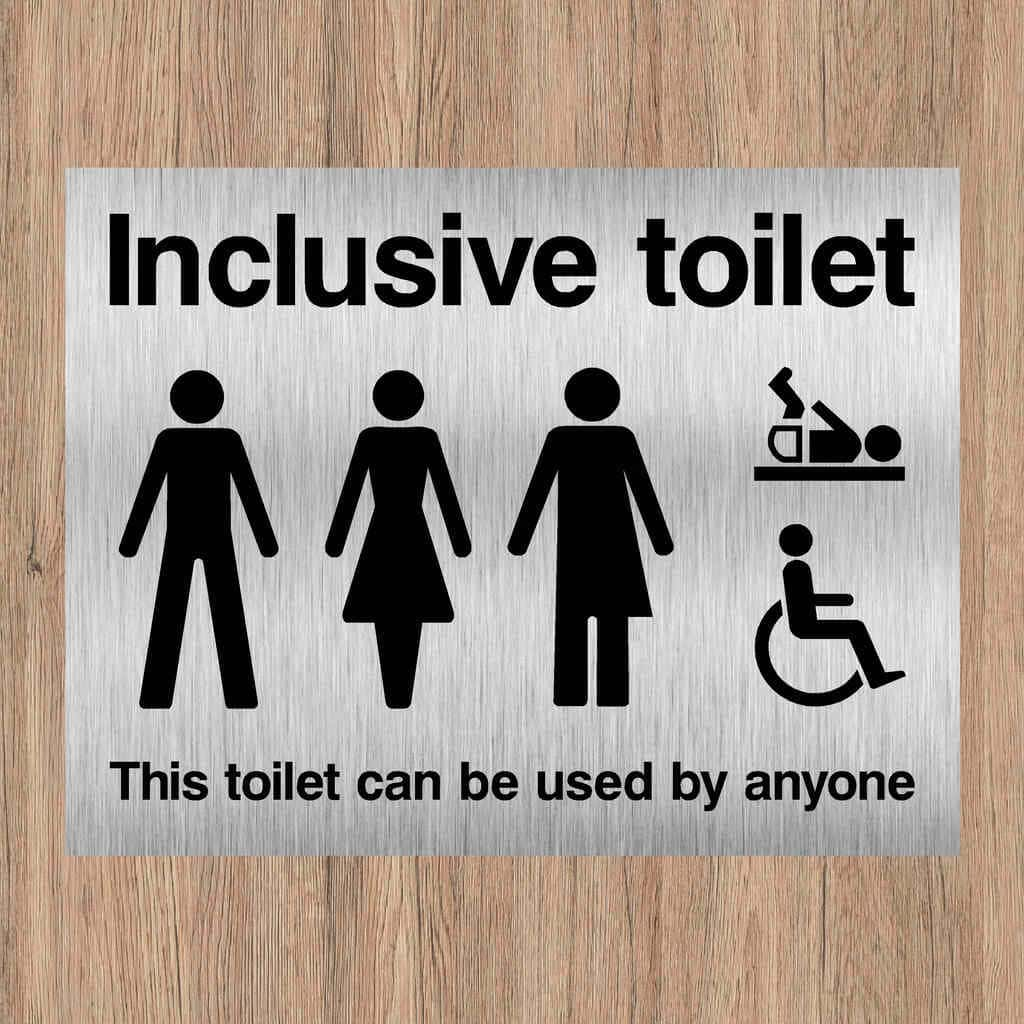 Inclusive Toilet Landscape Sign Brushed Aluminium Silver - The Sign Shed