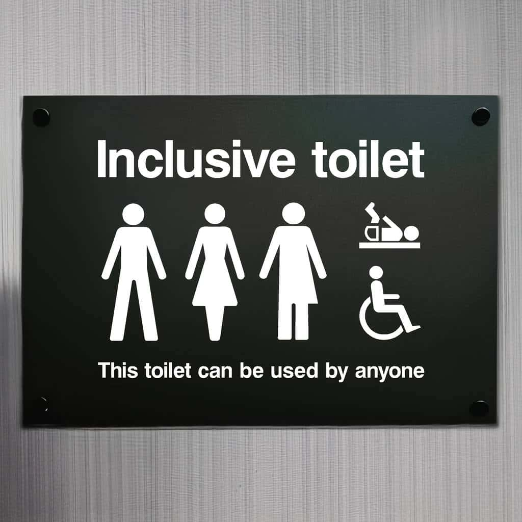 Inclusive Toilet Door Sign Midnight Black | The Sign Shed