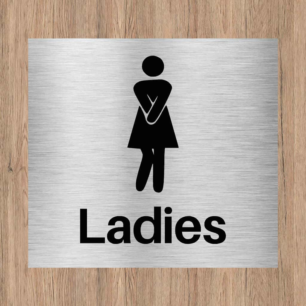 Ladies Toilets Comic Sign in Brushed Silver - The Sign Shed