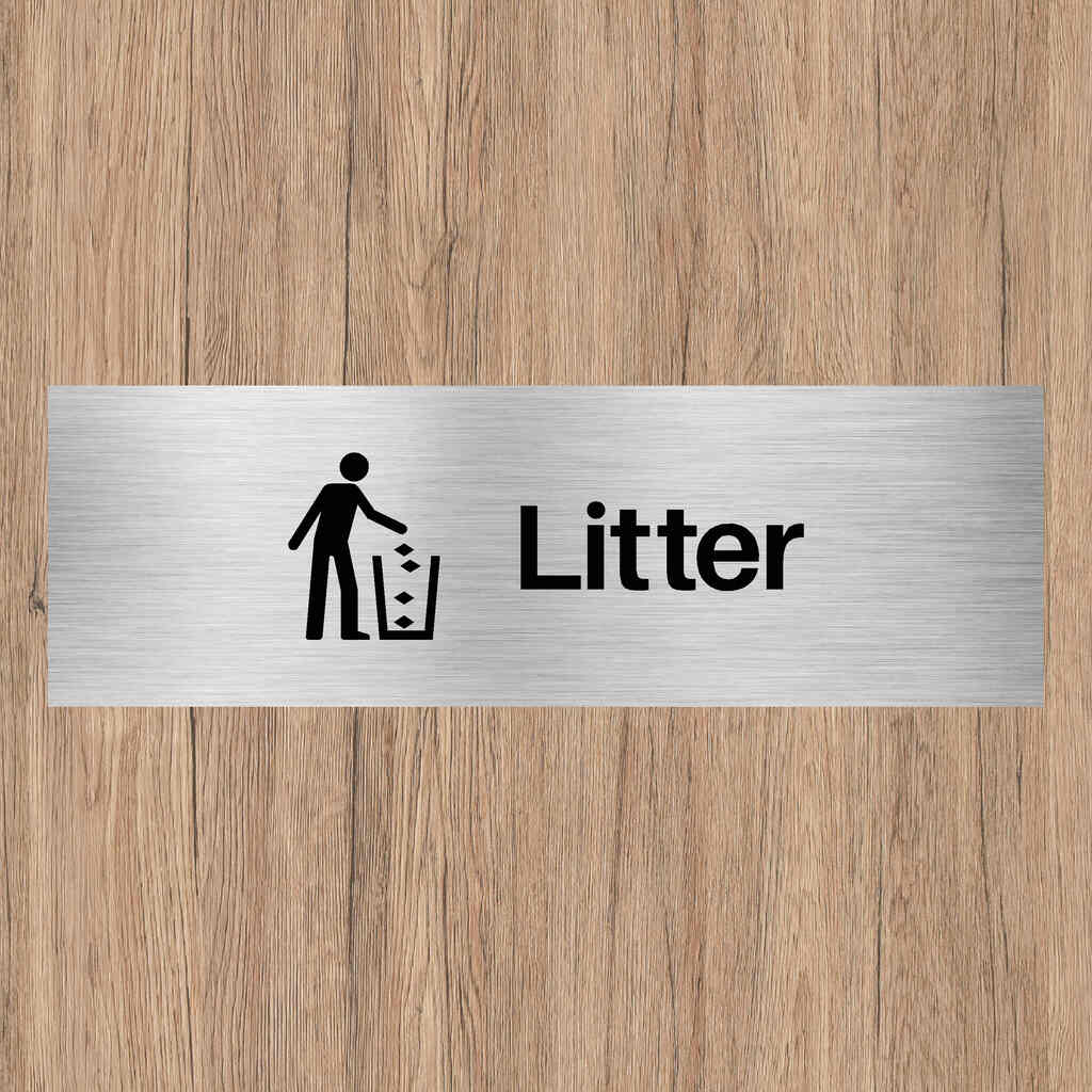 Litter Sign in Brushed Silver Landscape - The Sign Shed