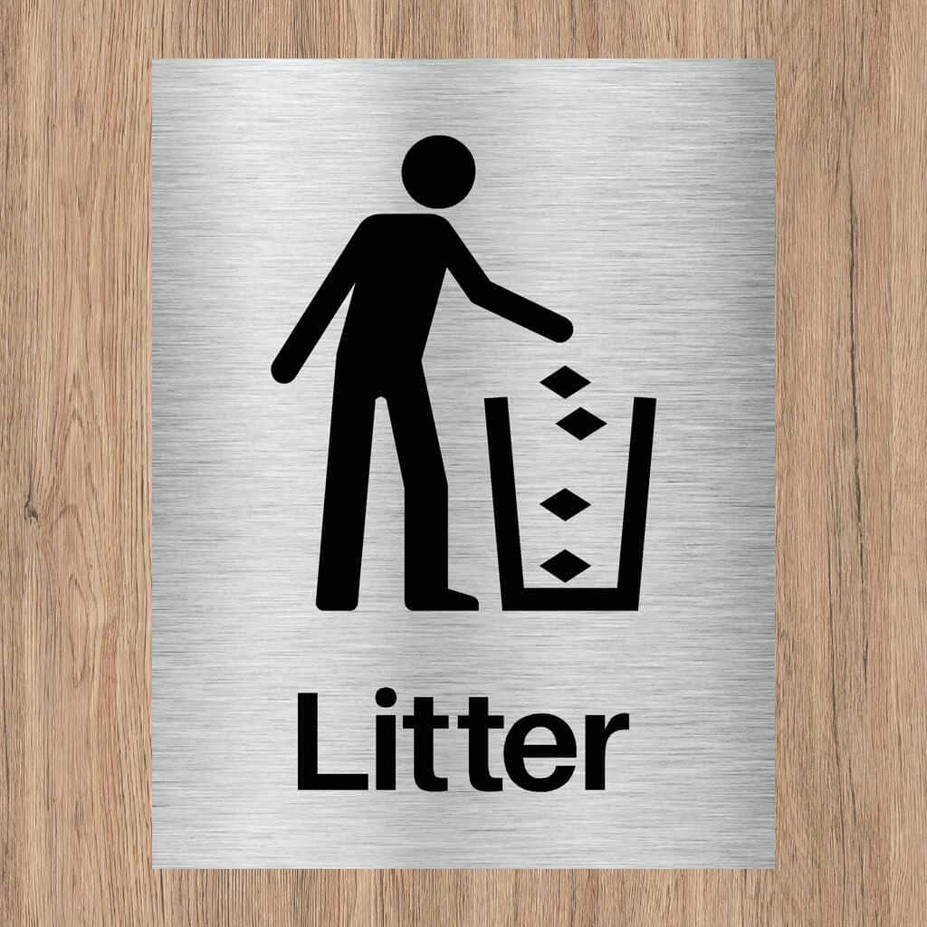 Litter Sign in Brushed Silver Portrait - The Sign Shed