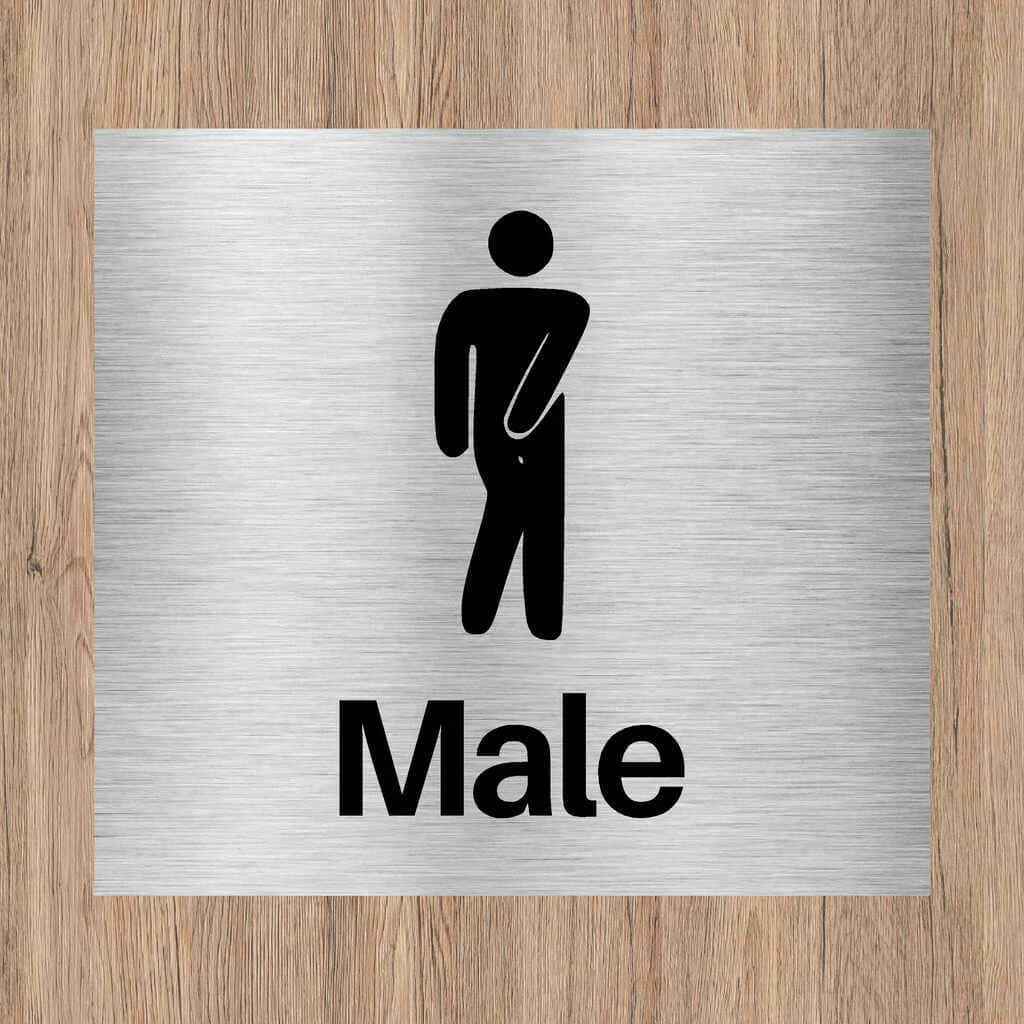 Male Toilets Comic Sign in Brushed Silver - The Sign Shed