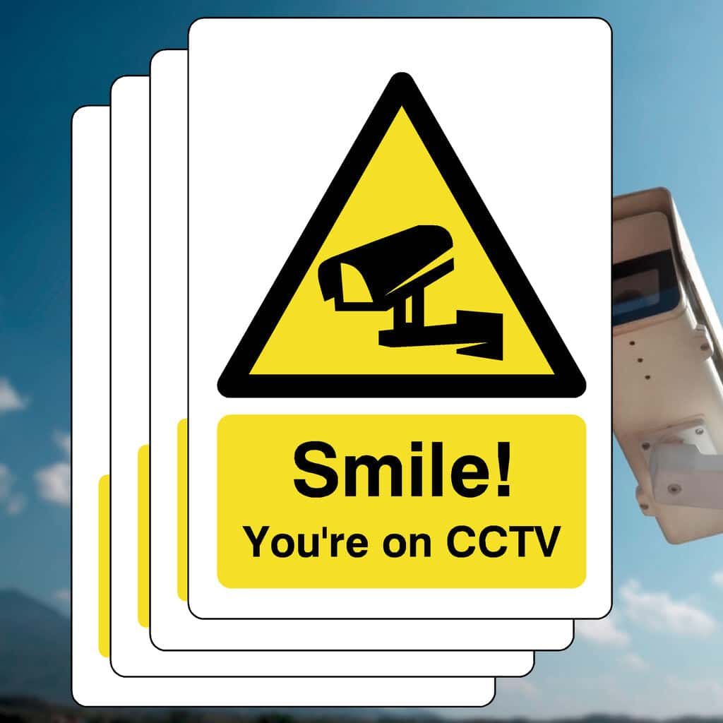 Multipack Smile You're On CCTV Sign | 5 Pack - The Sign Shed