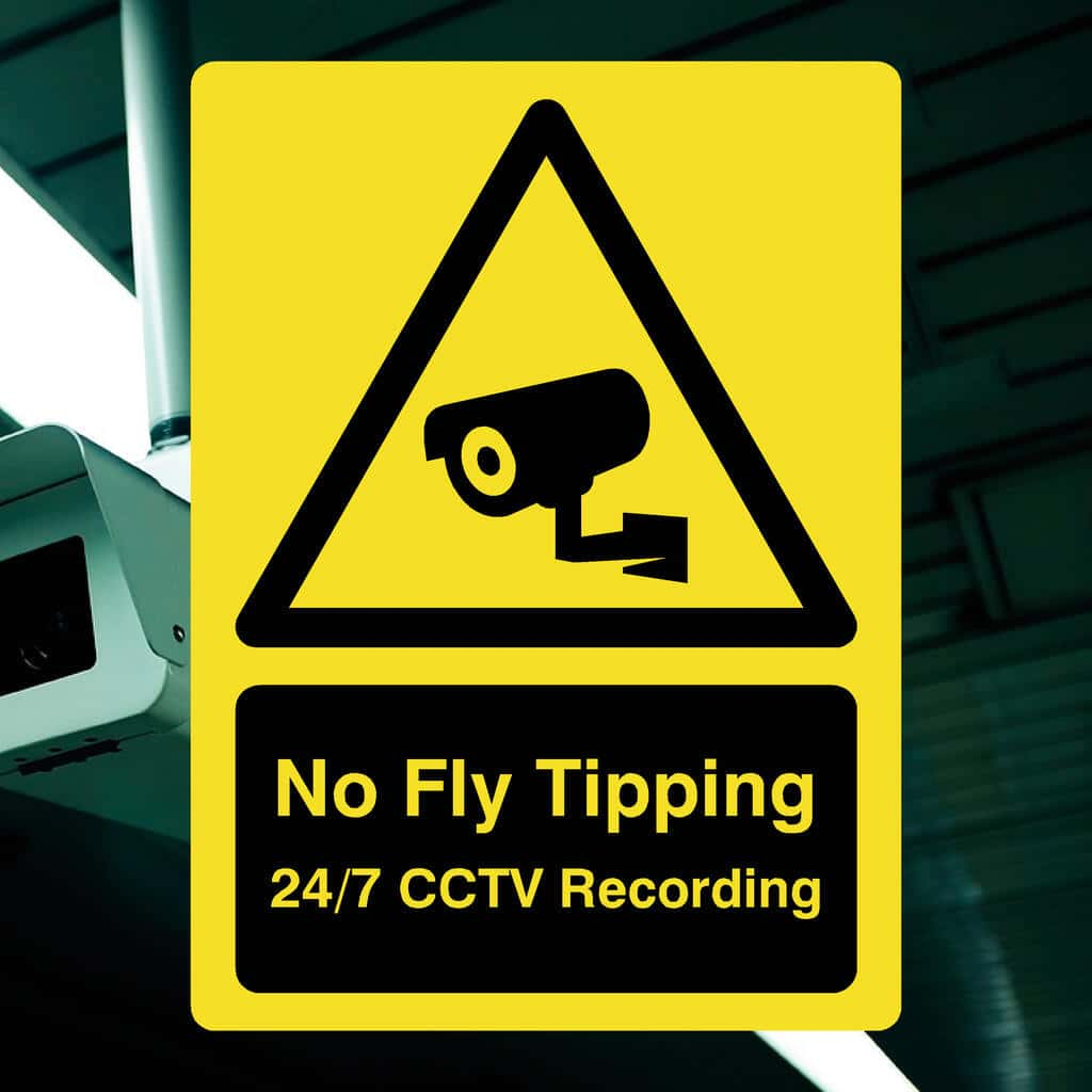 No Fly Tipping 24/7 CCTV Yellow Sign - The Sign Shed