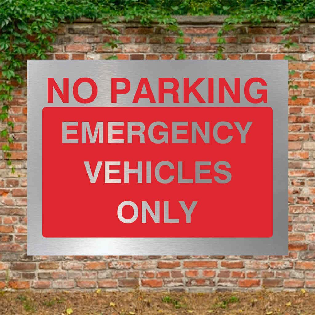 No Parking Emergency Vehicles Only Sign Silver - The Sign Shed