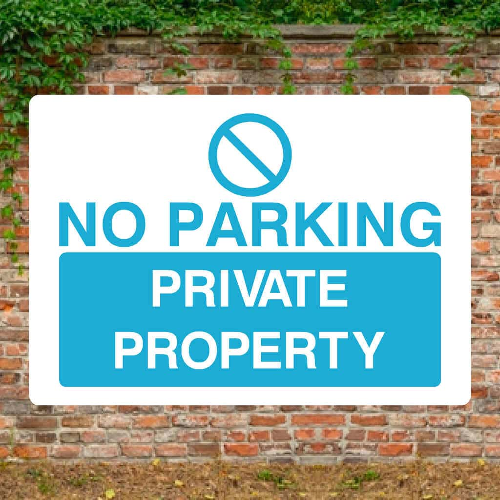 No Parking Private Property Sign in Bright Blue - The Sign Shed