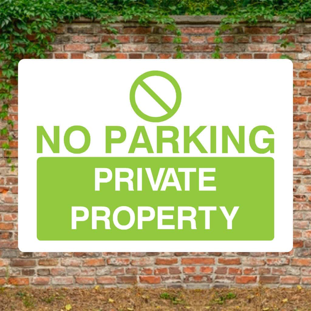 No Parking Private Property Sign in Bright Green - The Sign Shed