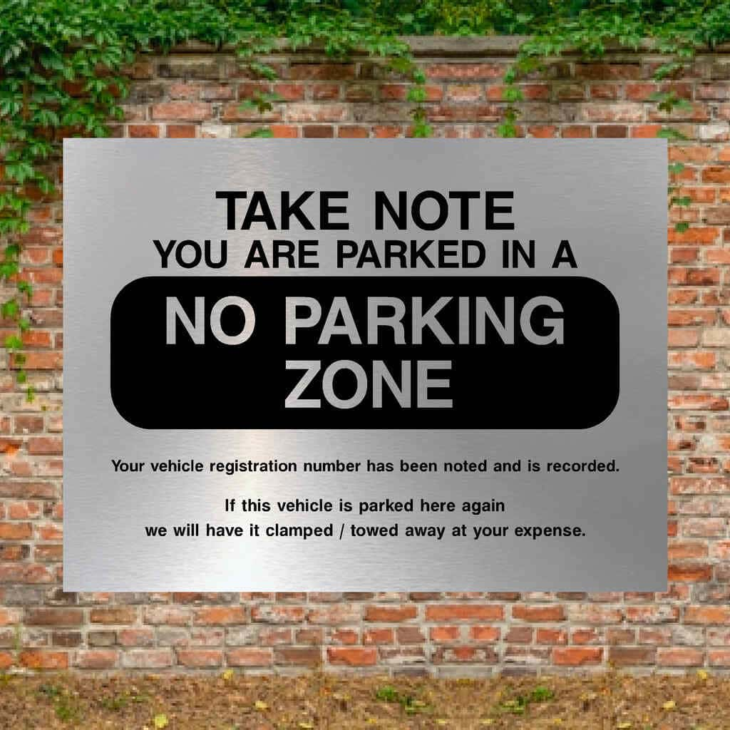 No Parking Zone Sign in Brushed Silver - The Sign Shed