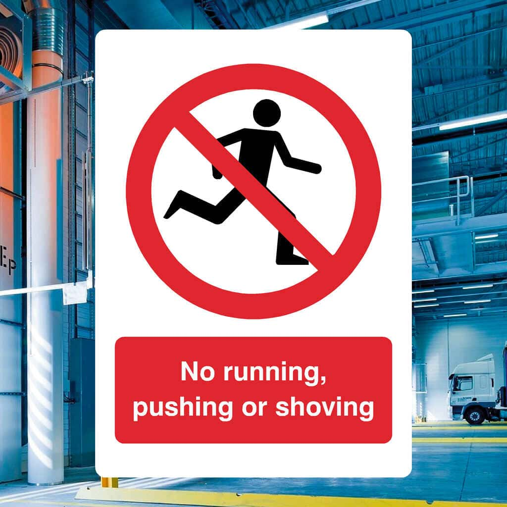 No Running, Pushing or Shoving Sign - The Sign Shed