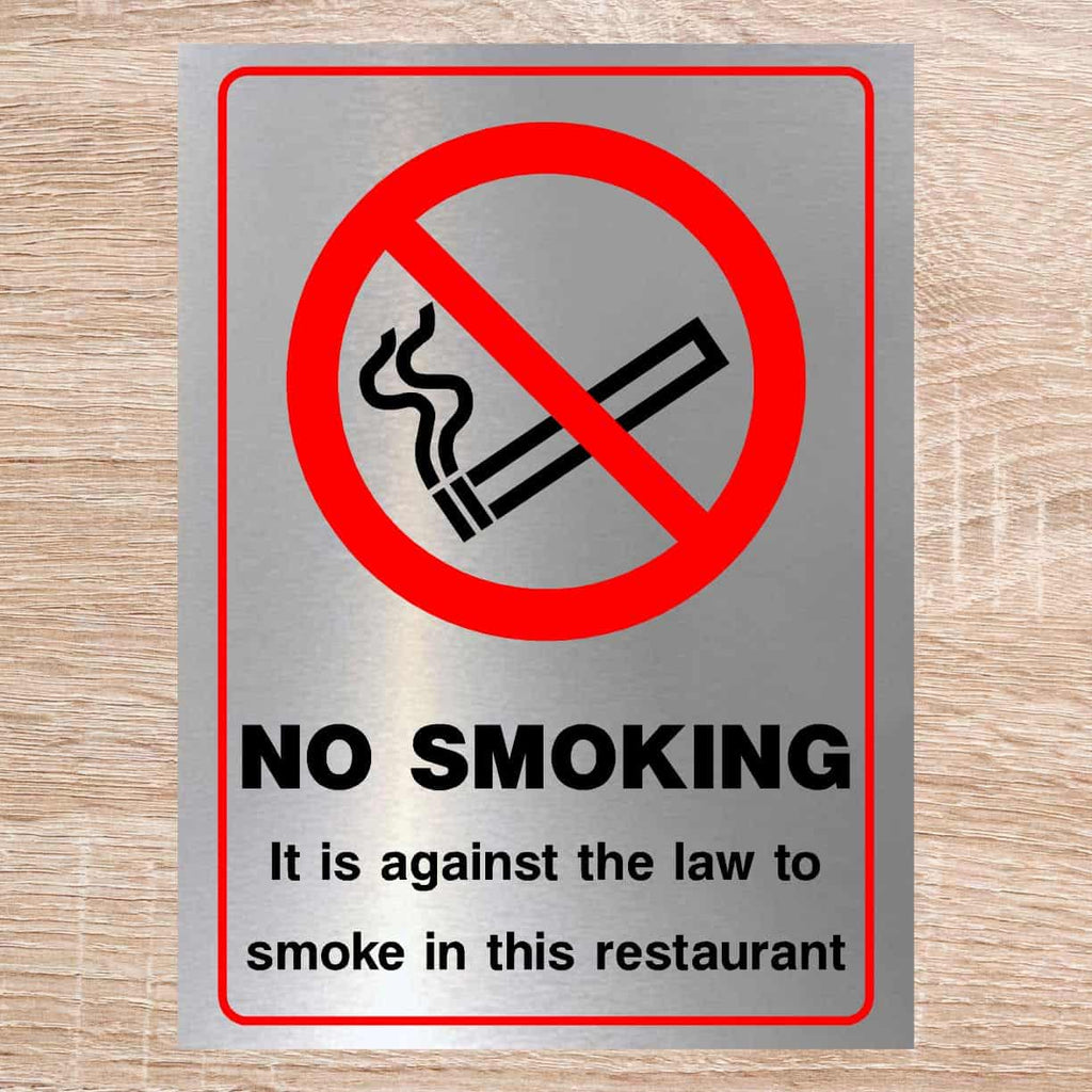 No Smoking In Restaurant Sign Brushed Silver - The Sign Shed