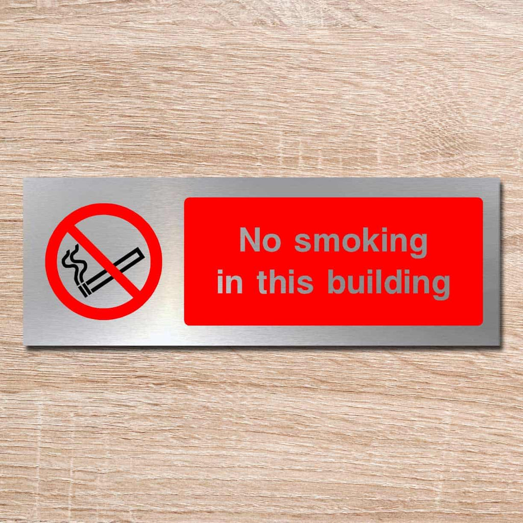 No Smoking In This Building Brushed Silver Sign Landscape - The Sign Shed