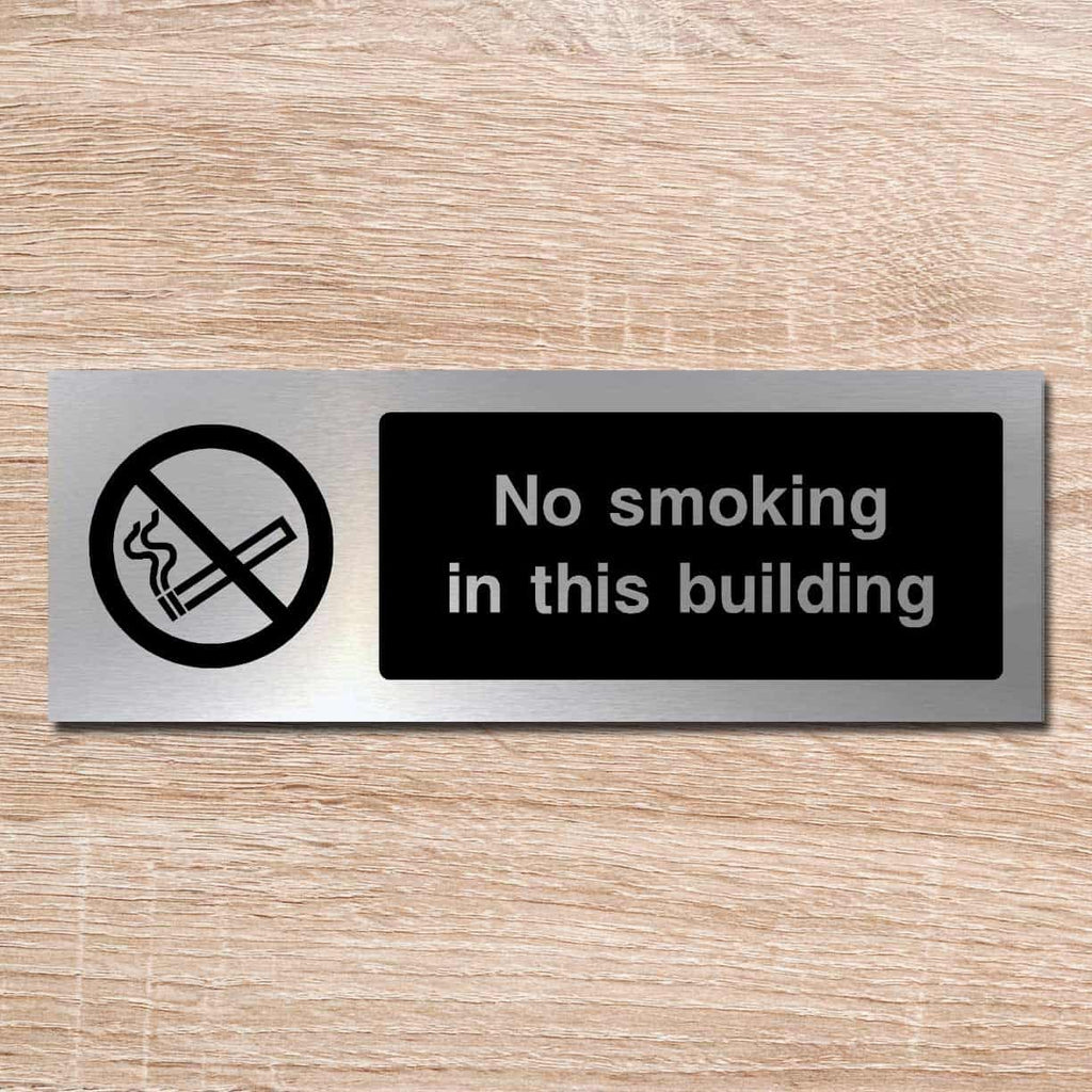 No Smoking In This Building Brushed Silver Sign Landscape - The Sign Shed