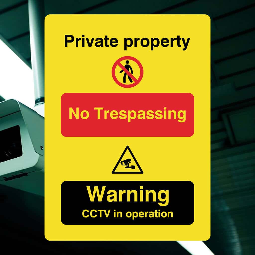 No Trespassing CCTV In Operation Yellow Sign - The Sign Shed