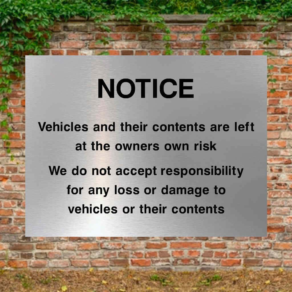 Parking Disclaimer Sign in Brushed Silver - The Sign Shed