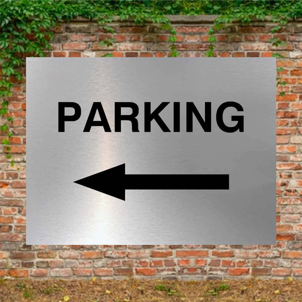 Parking Left Arrow Sign in Brushed Silver - The Sign Shed