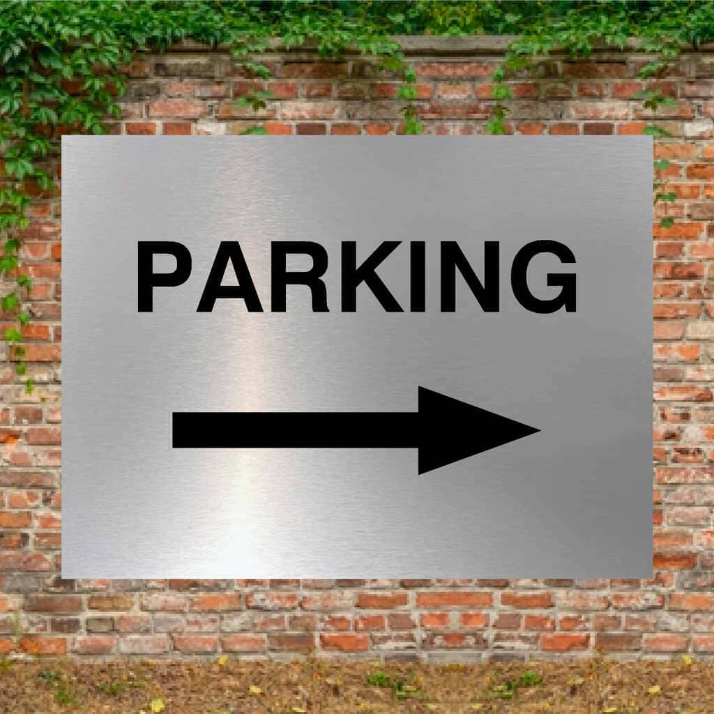 Parking Right Arrow Sign in Brushed Silver - The Sign Shed