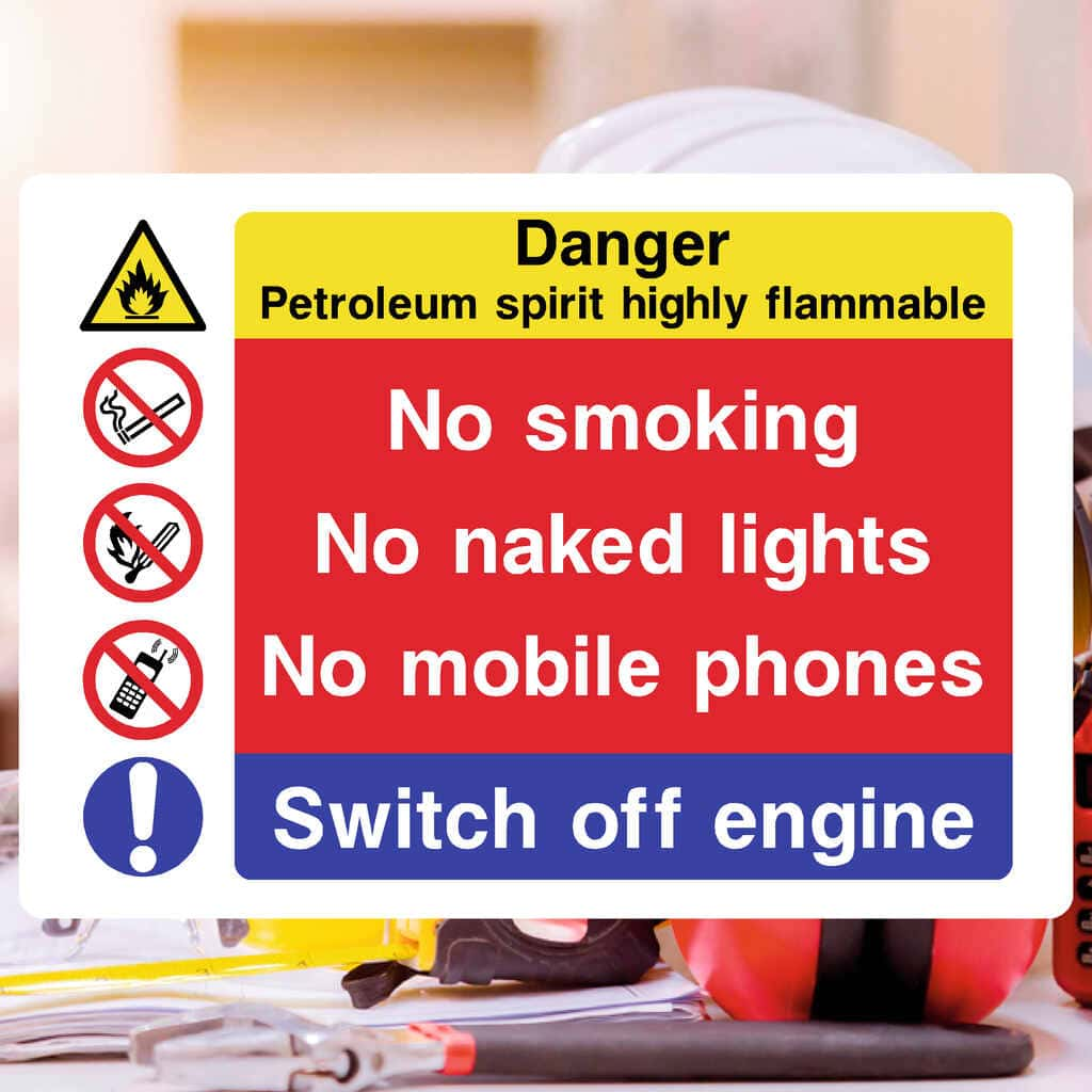 Petroleum Spirit Flammable No Smoking Phones Sign - The Sign Shed