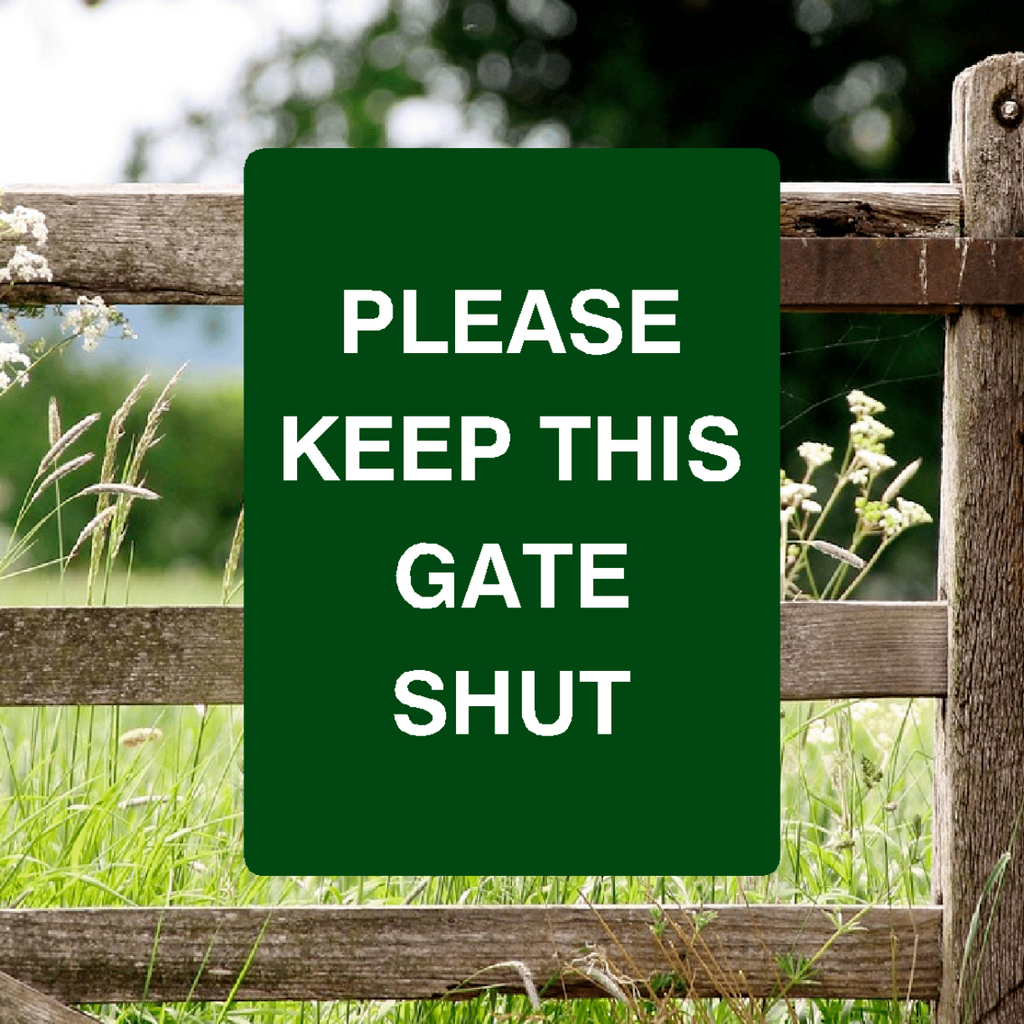 Please Keep Gate Shut Sign Green Portrait