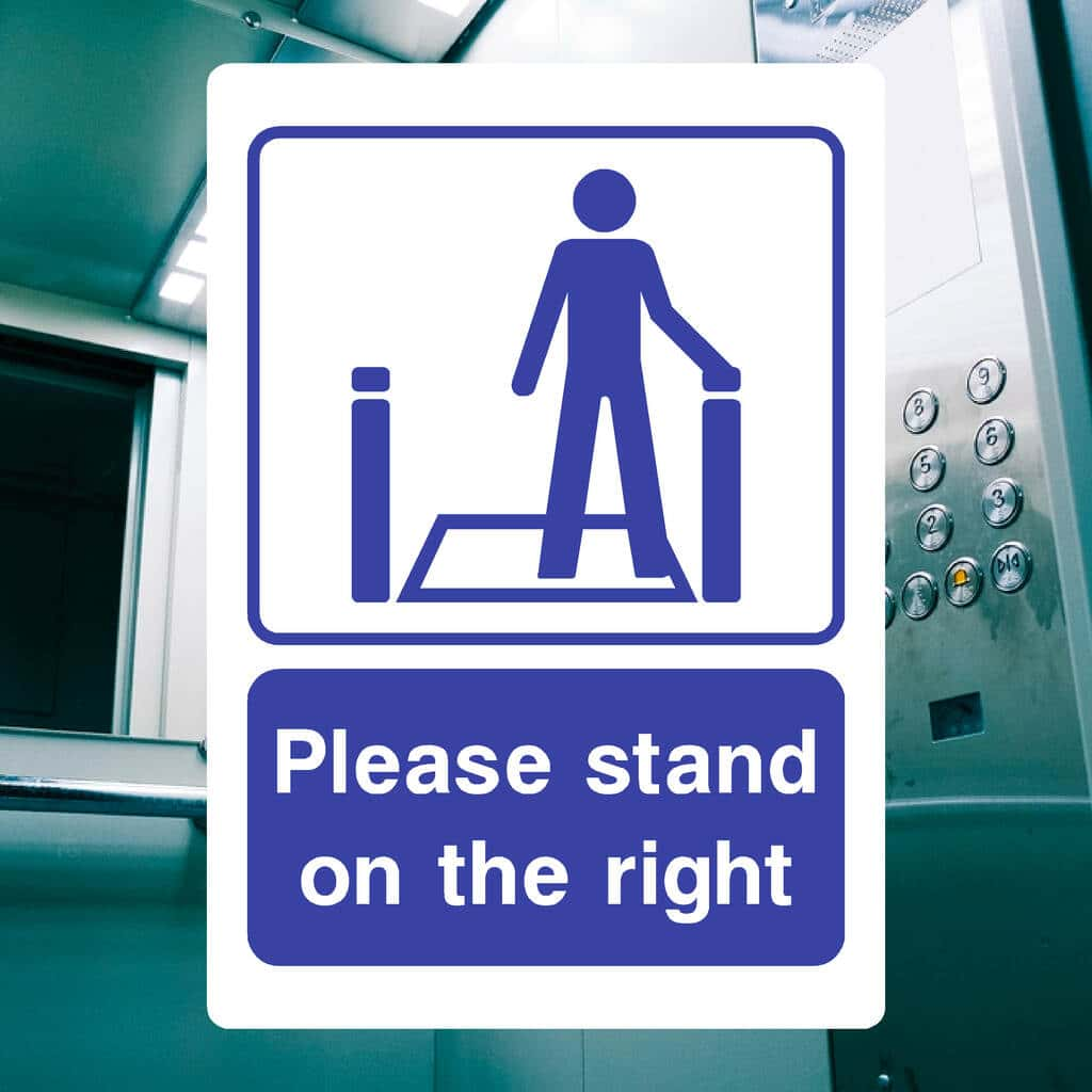 Please Stand On The Right Escalator Sign - The Sign Shed