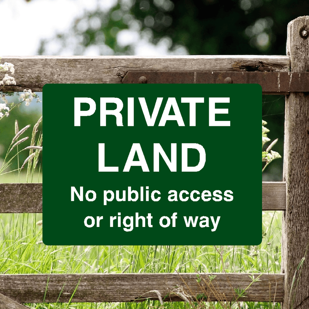 Private Land No Public Access Or Right Of Way Green Sign