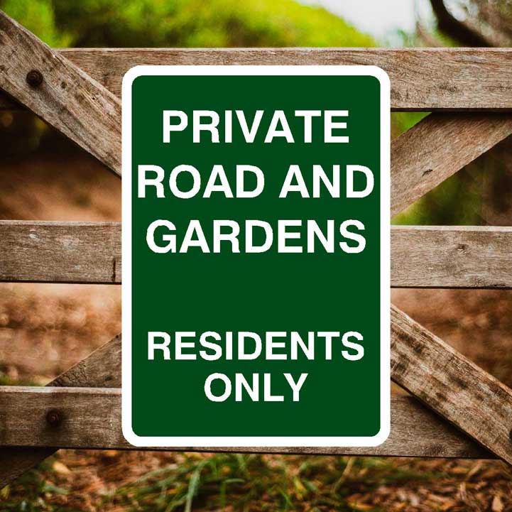 Private Road And Gardens Residents Only Sign Portrait - The Sign Shed