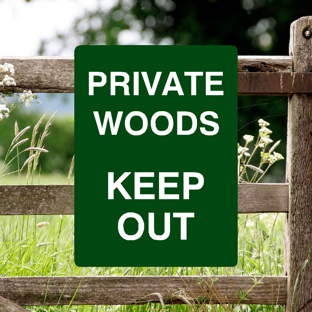 Private Woods Keep Out Sign Green Portrait