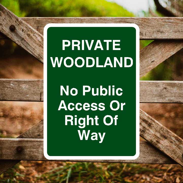 Private Woodland No Public Access Or Right Of Way Sign Portrait - The Sign Shed