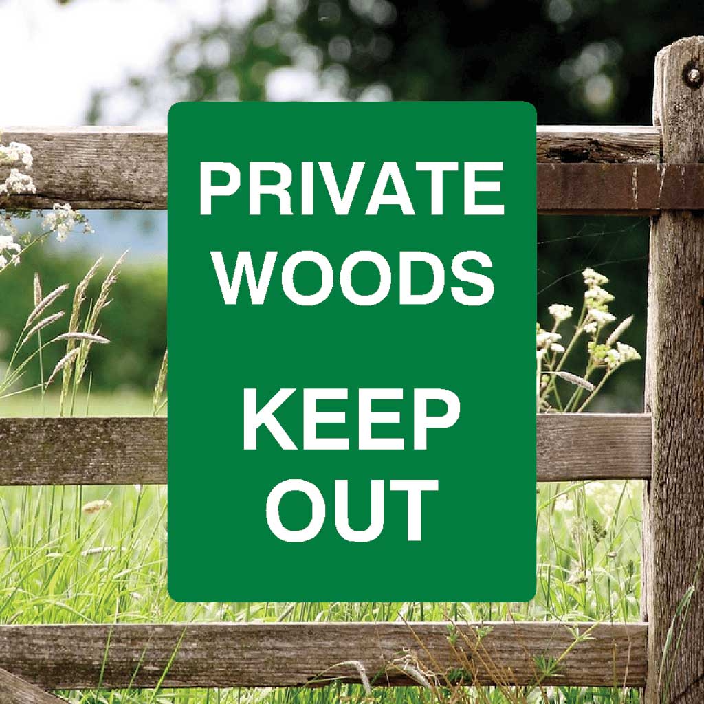 Private Woods Keep Out Full Colour Sign Portrait - The Sign Shed