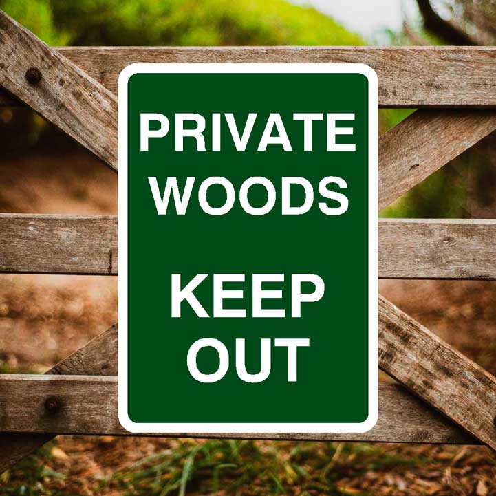 Private Woods Keep Out Sign Portrait - The Sign Shed