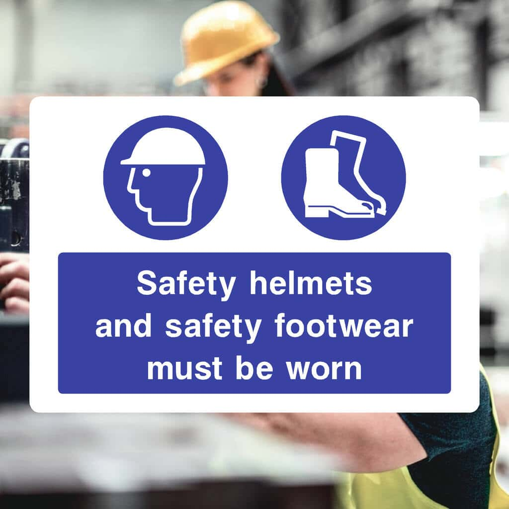 Safety Helmets & Footwear Must Be Worn Sign - The Sign Shed