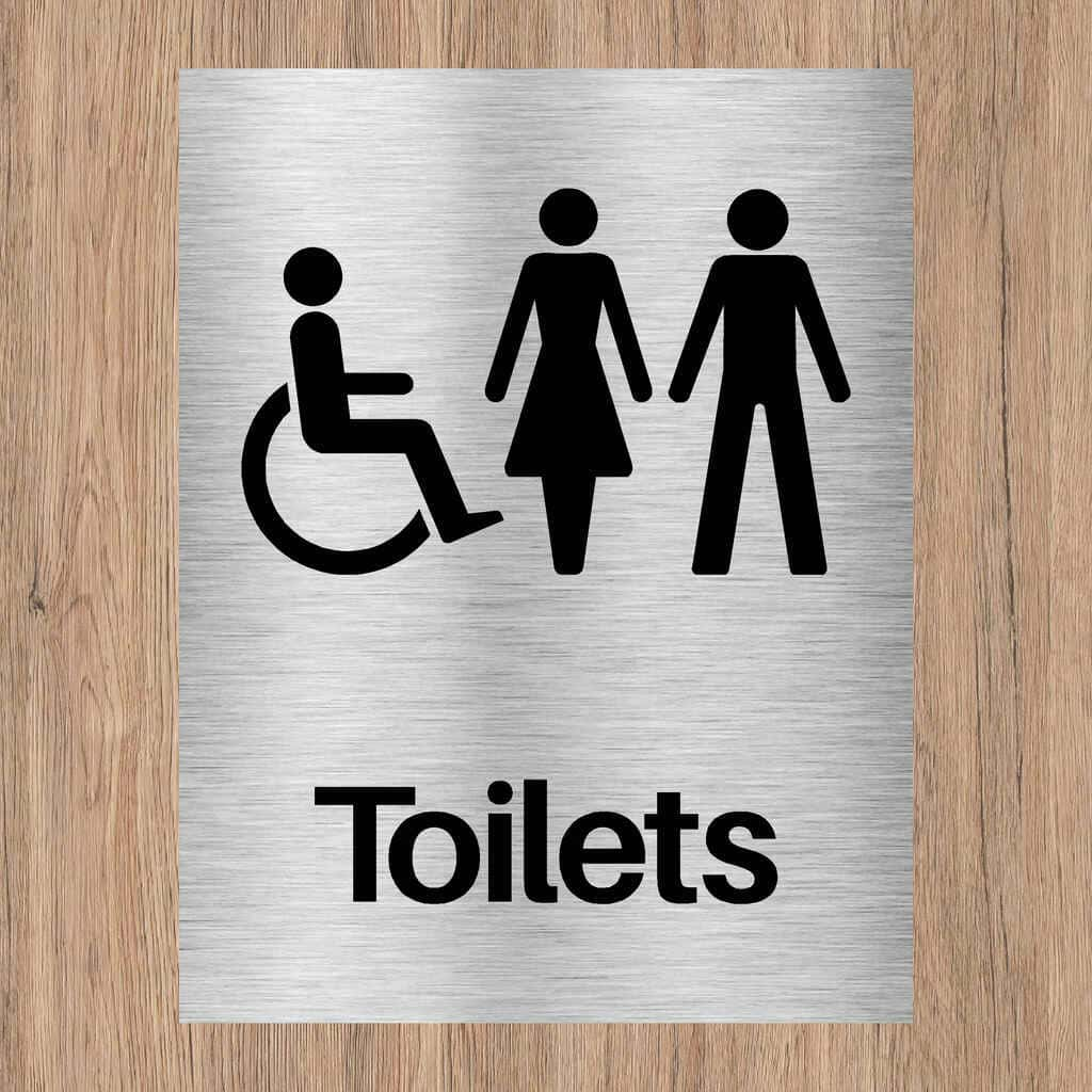 Unisex And Disabled Toilets Sign in Brushed Silver - The Sign Shed